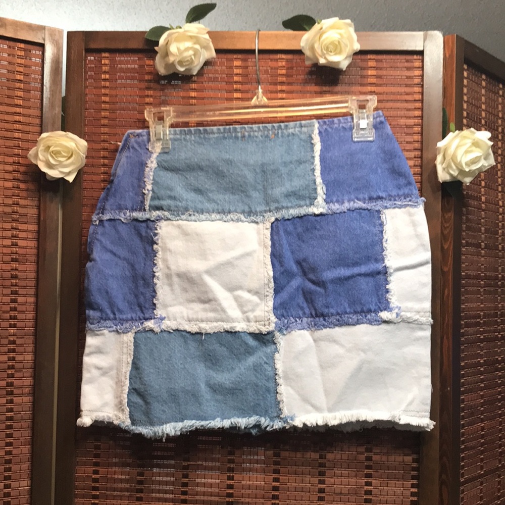 Nwt Square Neck Patchwork Denim Mini Skirt 6 - image 6